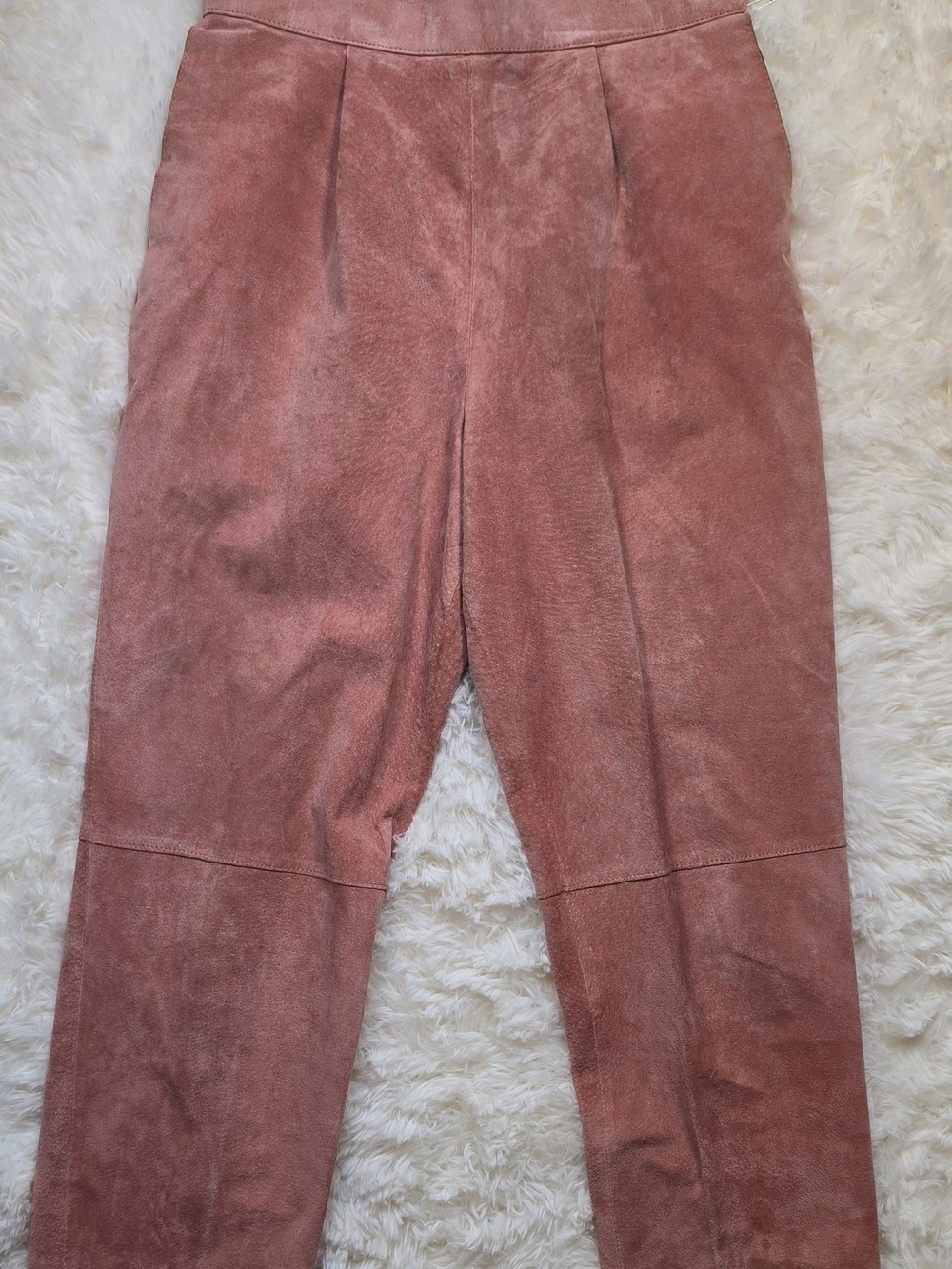 Vtg Point of View Pink Suede Leather Pants High Waisted Pleated Tapered Size 12